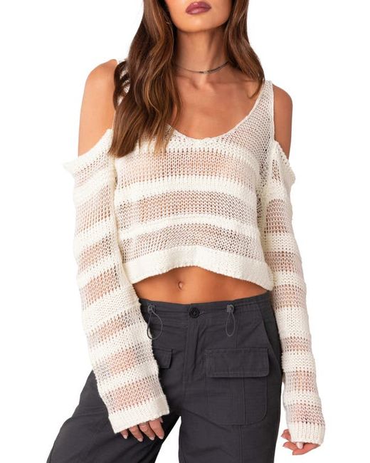 Edikted Open Stitch Cold Shoulder Cotton Sweater in at