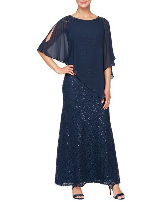 Sl Fashions Chiffon Popover Sequin Lace Gown in at