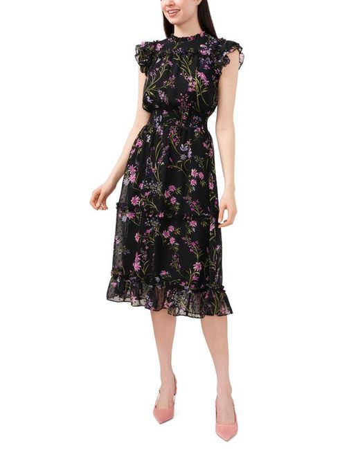 Cece Floral Clip Dot Smocked Ruffle Midi Dress in at