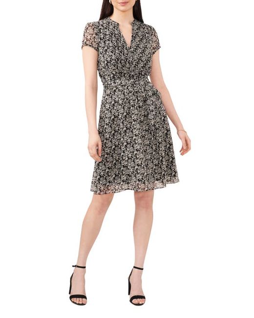 Chaus Floral Pintuck Pleat Dress in Black/Ivory at