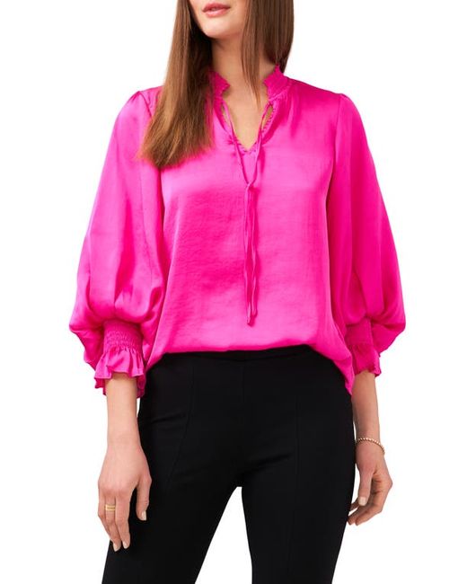 Chaus Tie Neck Smocked Satin Blouse in at