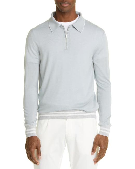 Eleventy Tipped Long Sleeve Merino Wool Silk Zip Polo Sweater in at