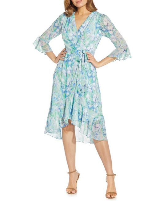 Adrianna Papell Print Long Sleeve Chiffon Dress in at