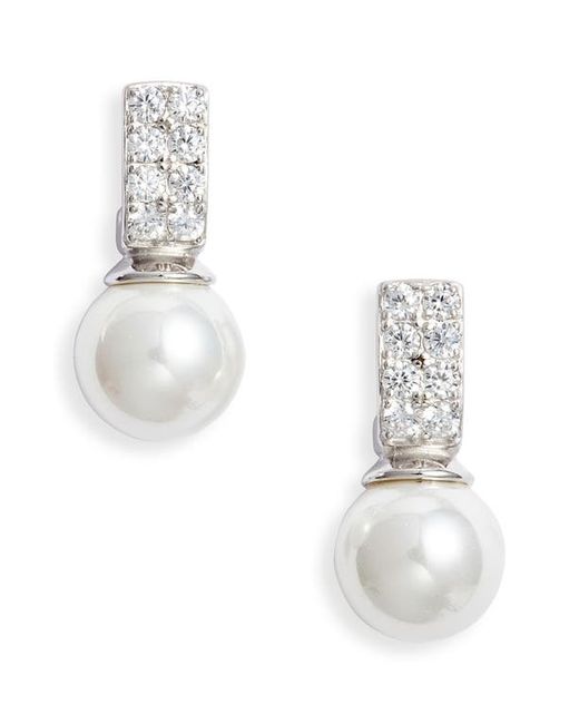 Nordstrom Pavé Cubic Zirconia Imitation Pearl Stud Earrings in at