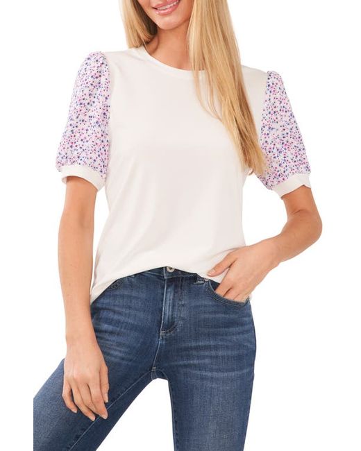 Cece Floral Sleeve Mixed Media Knit Top in at