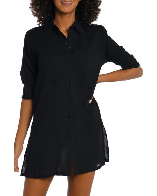 La Blanca Island Fare Resort Long Sleeve Crinkled Cover-Up Shirtdress in at