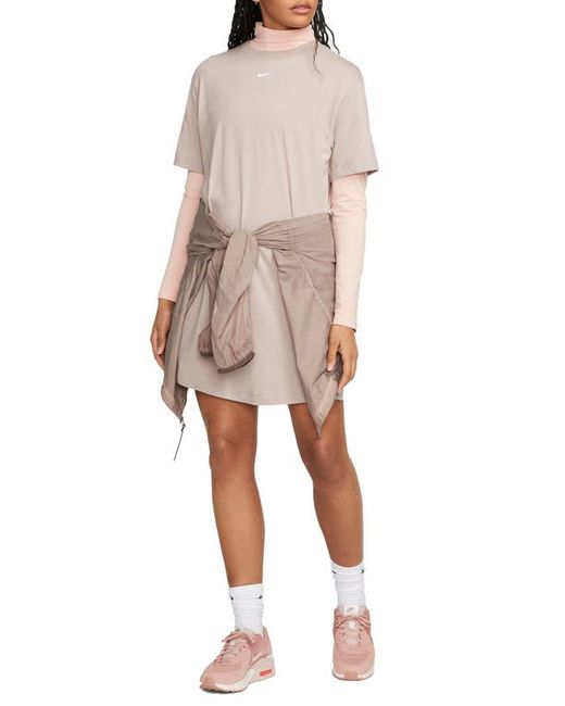 Nike Sportswear Essential T-Shirt Dress in Taupe/White at