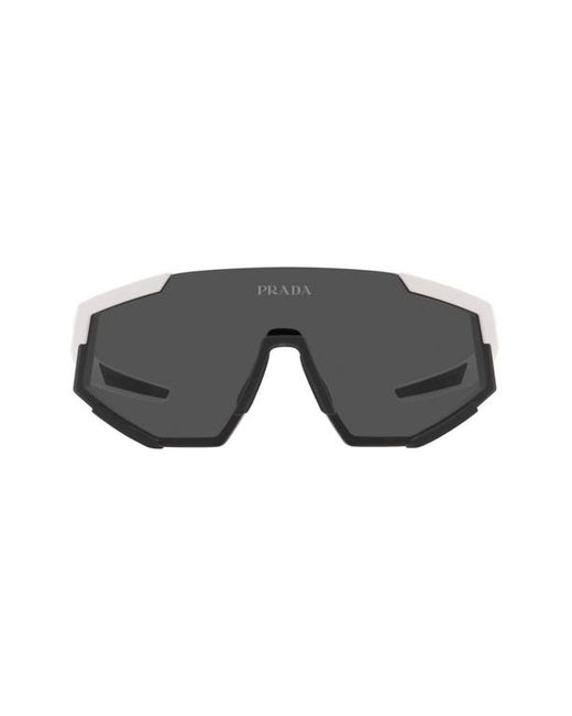Prada Linea Rossa 157mm Shield Sunglasses in White Rubber/Dark Grey at