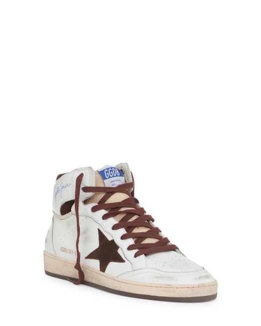 Golden Goose Sky-Star High Top Sneaker in White/Chocolate Brown at