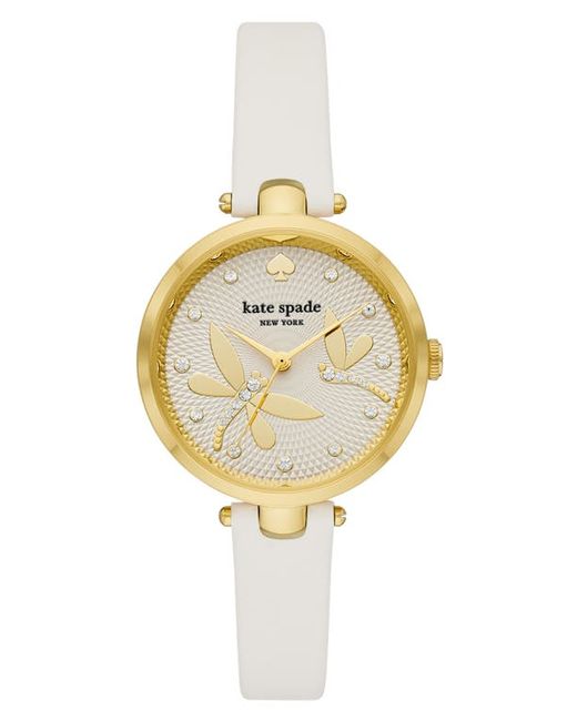 Kate Spade New York holland dragonfly leather strap watch 34mm in Cream Gold at