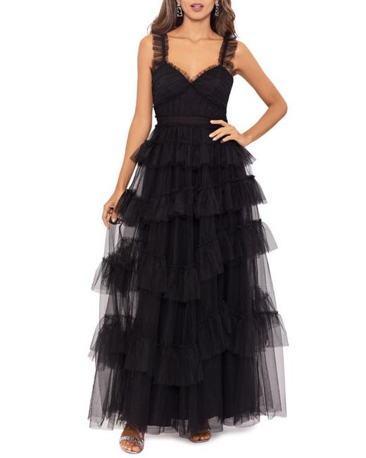 Betsy & Adam Tiered Ruffle Tulle Gown in at