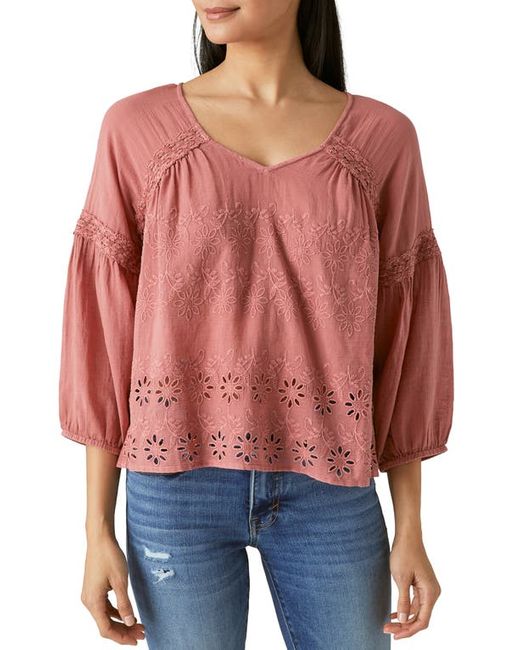 Lucky Brand Embroidered Eyelet Peasant Top in at
