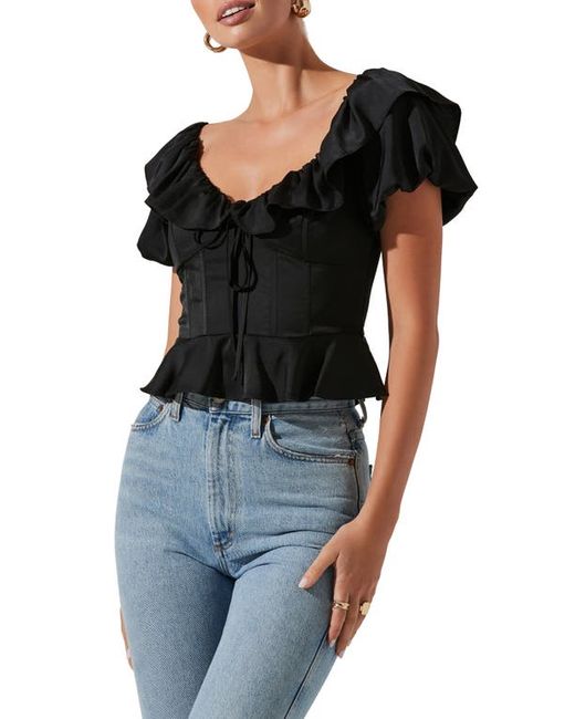 ASTR the Label Ruffle Puff Sleeve Satin Peplum Blouse in at