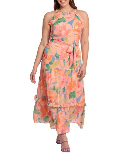 Maggy London Tiered Apron Dress in Sky Blue/Peach at