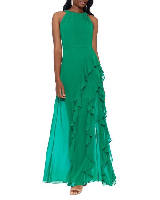 Betsy & Adam Ruffle Chiffon Gown in at