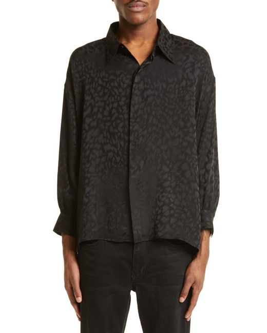 Saint Laurent Boxy Leopard Pattern Silk Button-Up Shirt in at