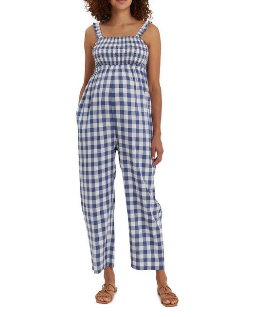 Nom Maternity Marais Maternity Jumpsuit in Navy/White Plaid at