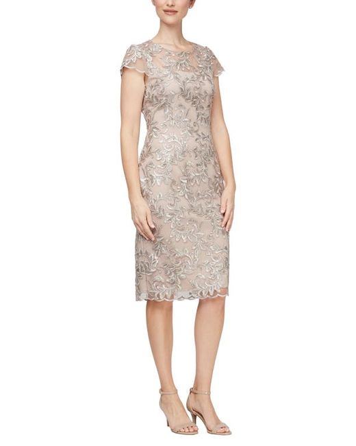Alex Evenings Embroidered Illusion Yoke Sequin Sheath Dress in at