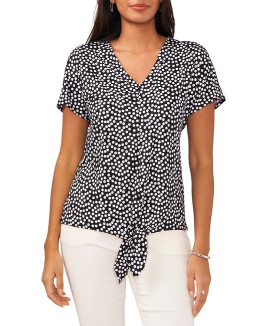 Chaus Polka Dot V-Neck Tie Front Top in at