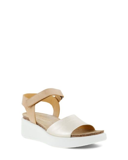 Ecco CORKSPHEREtrade Flowt Wedge Cork Sandal in Pure Gold/Powder at