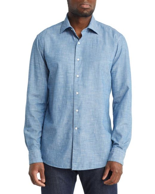 Peter Millar Crown Crafted Selvedge Cotton Chambray Button-Up Shirt in at