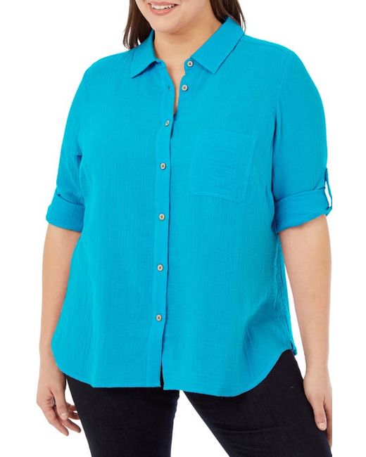 Foxcroft Tamara Cotton Gauze Button-Up Shirt in at