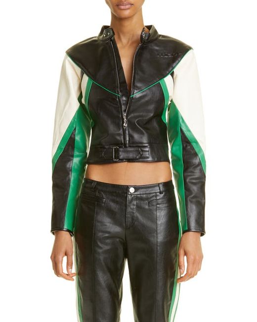 Miaou Vaughn Crop Colorblock Faux Leather Jacket in at