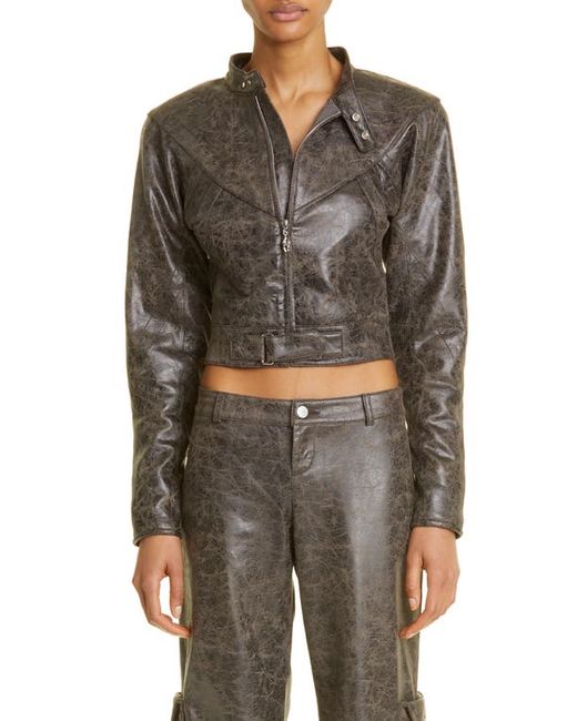 Miaou Vaughn Crop Distressed Faux Leather Jacket in at