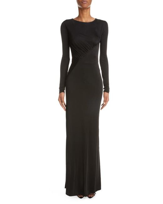 Saint Laurent Ruched Long Sleeve Maxi Dress in at