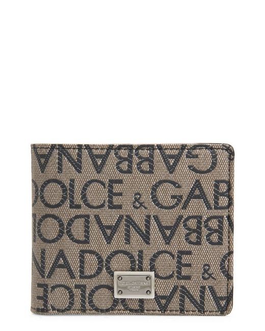 Dolce & Gabbana Allover Logo Billfold Wallet in Blac at
