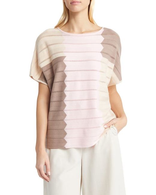 Misook Colorblock Pointelle Stitch Tunic Sweater in Rose/Bis/Mcc at