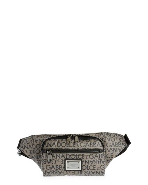 Dolce & Gabbana Logo Print Canvas Belt Bag in Blac at