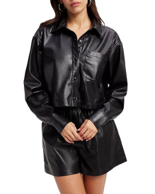 Good American Better Than Leather Crop Faux Button-Up Shirt in at
