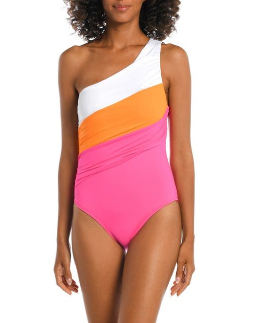 La Blanca Island Goddess Ruched Colorblock One-Shoulder One-Piece Swimsuit in at