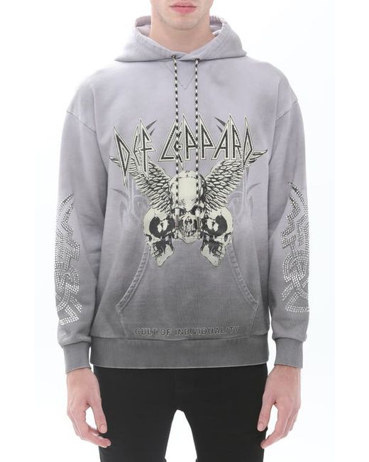 Cult Of Individuality Def Leppard Embellished Cotton Graphic Hoodie in at