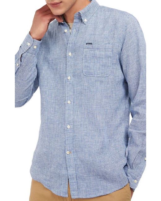 Barbour Linton Tailored Fit Check Linen Button-Down Shirt in at