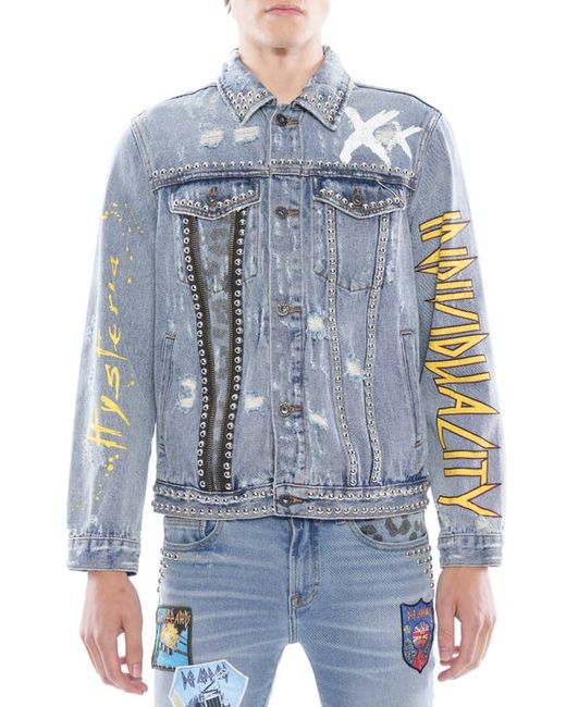 Cult Of Individuality Type II Def Leppard Distressed Denim Trucker Jacketr in at