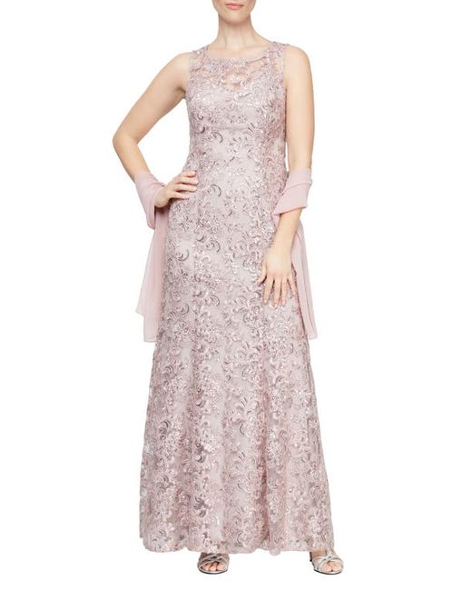 Alex Evenings Sequin Sleeveless Gown with Shawl in at