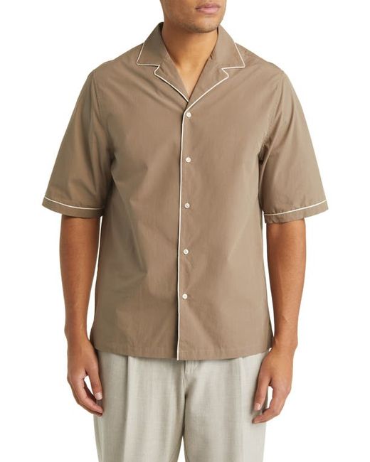 Officine Generale Eren Cotton Button-Up Shirt in Taupe/Ecru at
