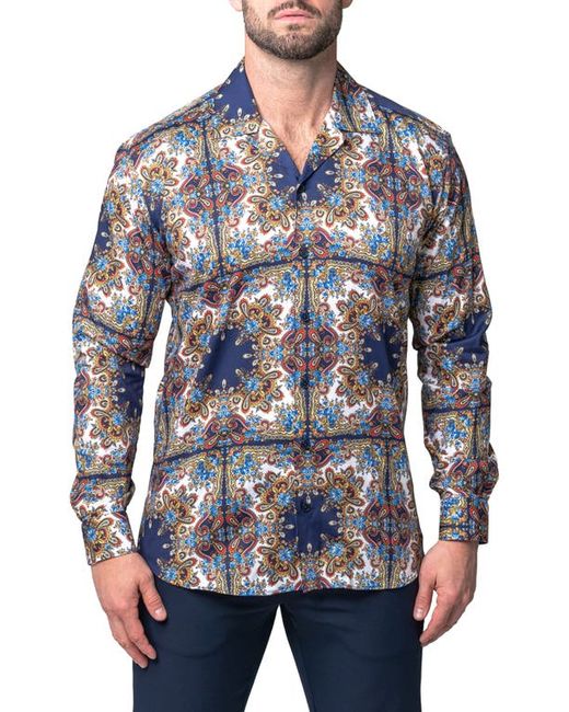 Maceoo Archemedis Florentine Print Regular Fit Cotton Button-Up Shirt in at