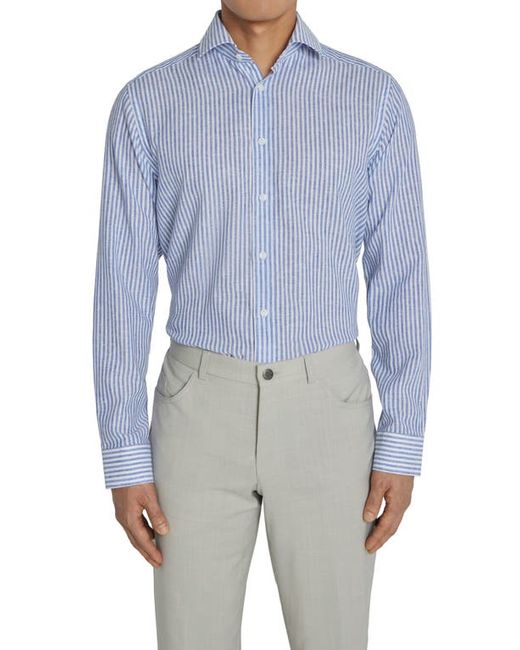 Jack Victor Thornhill Contemporary Fit Stripe Linen Cotton Button-Up Shirt in White at