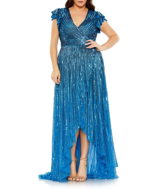 Mac Duggal Sequin Ruffle Sleeve Faux Wrap Gown in at