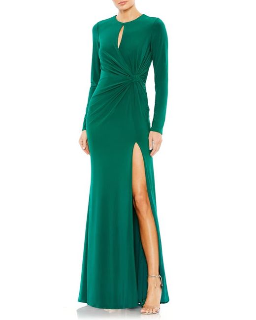 Mac Duggal Ruched Keyhole Long Sleeve Jersey Gown in at