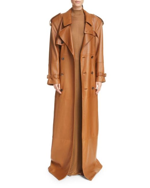 Saint Laurent Classic Plunge Long Leather Trench Coat in at