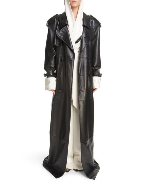 Saint Laurent Classic Plunge Long Leather Trench Coat in at