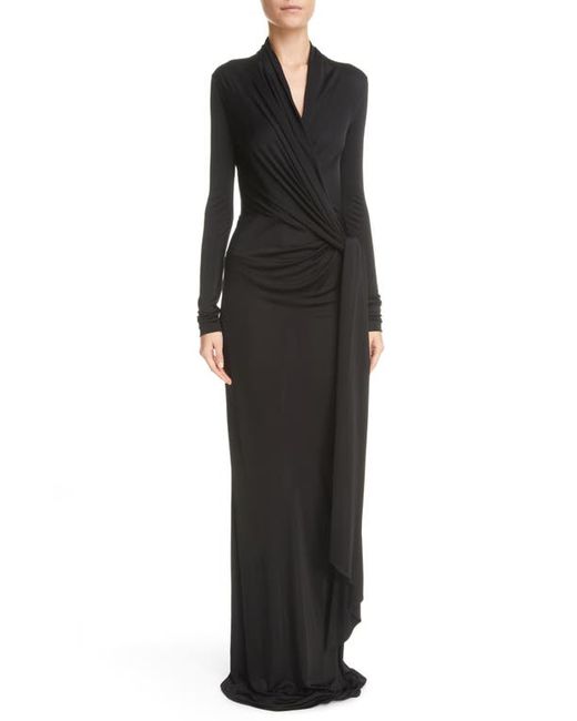 Saint Laurent Draped Long Sleeve Shiny Jersey Dress in at