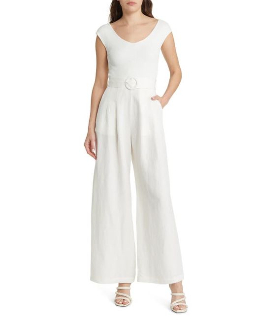 Ted Baker London Tabbia Mixed Media Wide Leg Jumpsuit in at