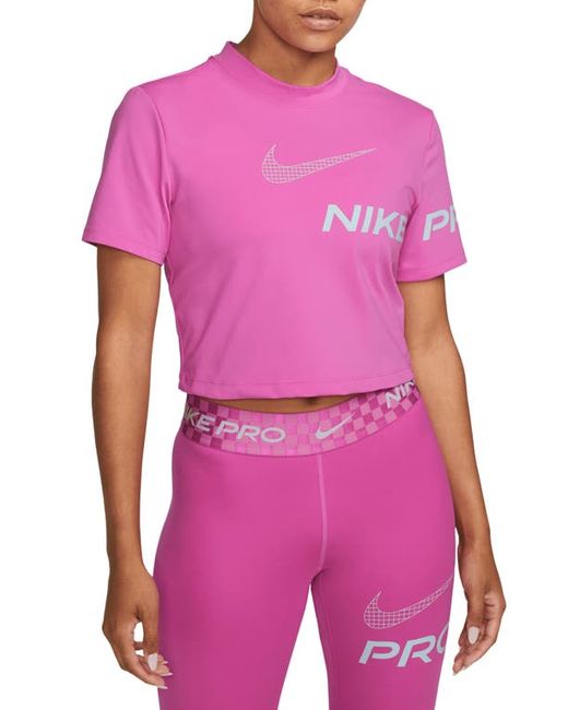 Nike Pro Dri-FIT Crop T-Shirt in Active Fuchsia/Ocean Bliss at