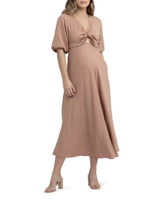 Ripe Maternity Camille Tie Front Linen Blend Maternity Dress in at