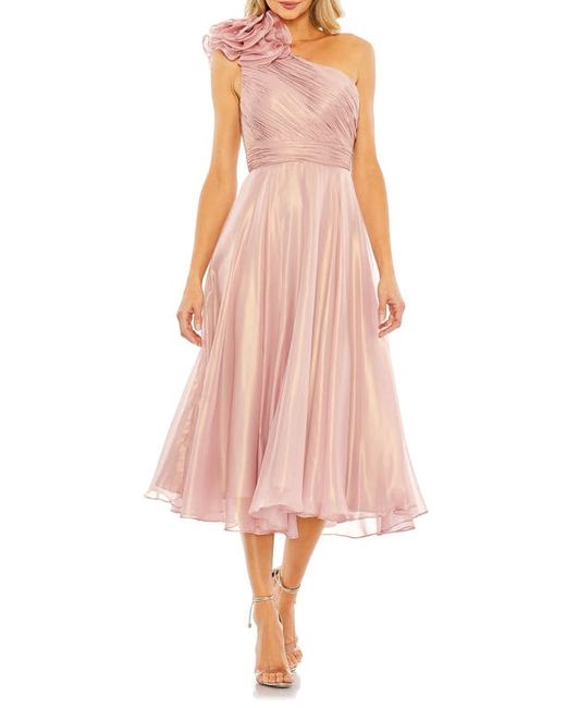 Ieena for Mac Duggal Rosette One-Shoulder Iridescent A-Line Dress at